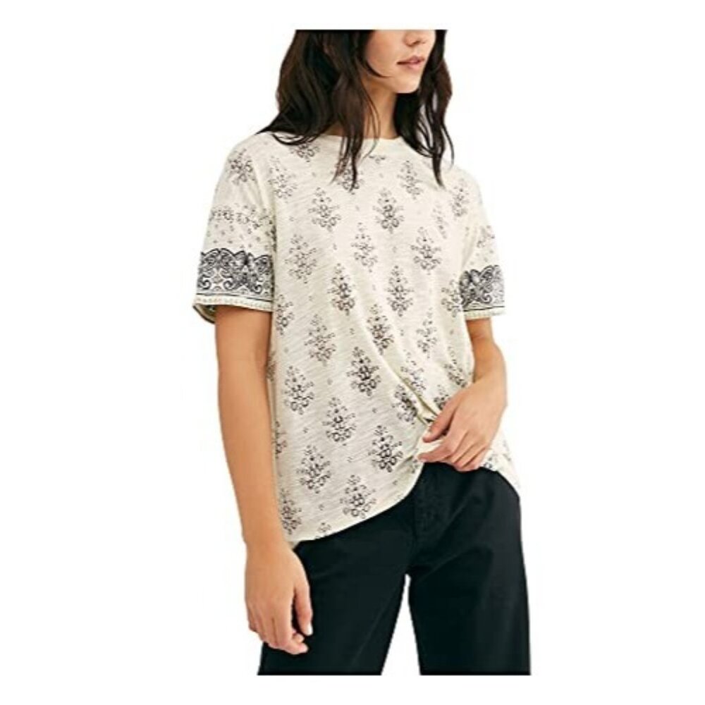 Free People NWT We The Free Women's Yellow Short Sleeve Shirt Ivory Top Size XS
